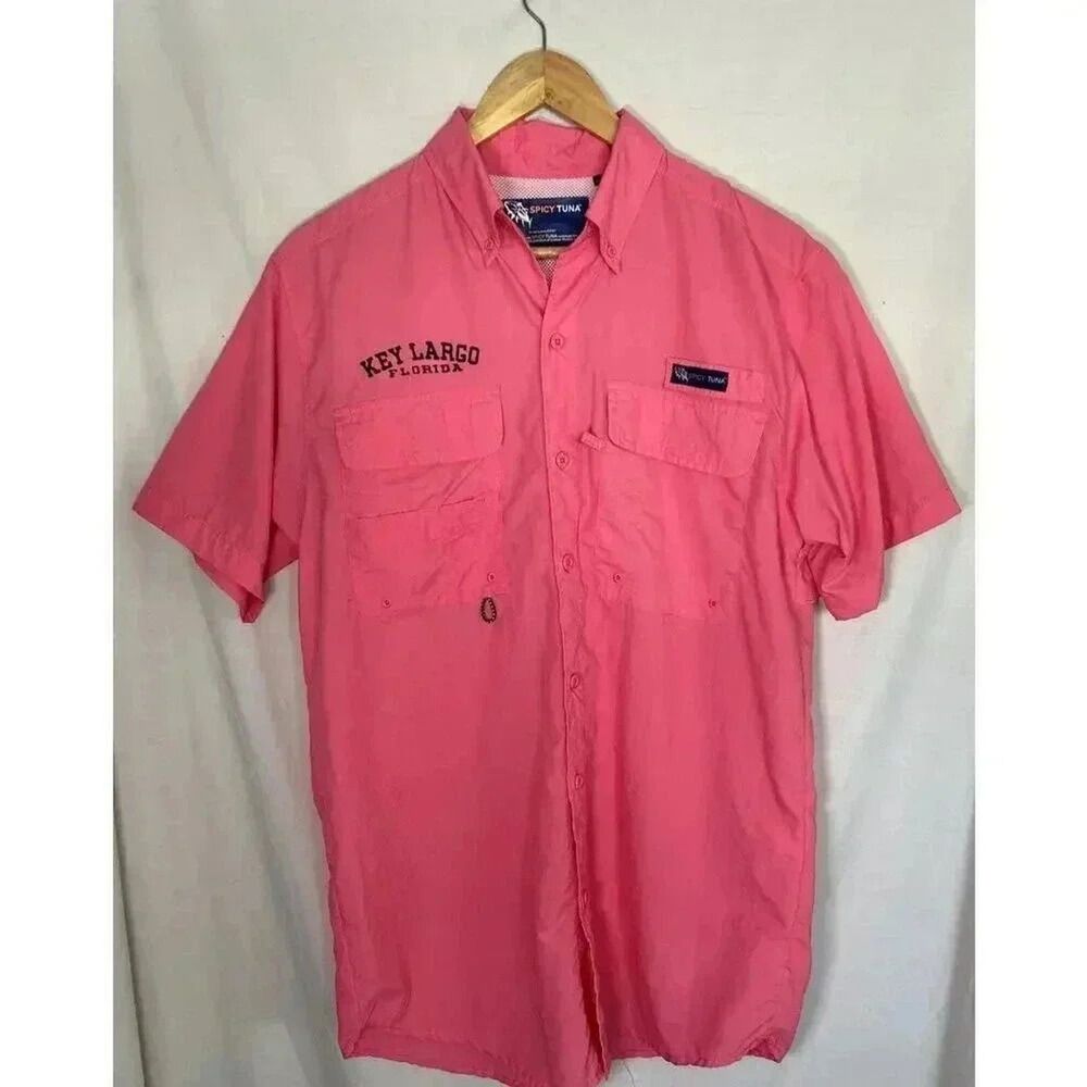 Key Largo Florida Marlin Spicy Tuna Fishing Button Up Embroidered Shirt Mens Med - Picture 15 of 15